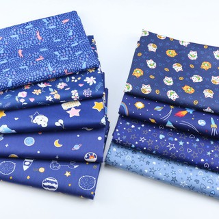 Phim hoạt hình màu xanh đậm ngoài không gian loạt 100% ngôi sao Cotton in vải chắp vá vải cho DIY May Quilting Chất liệu vải cho bé