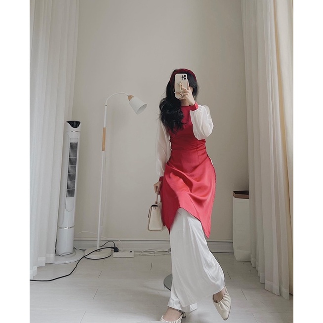 Áo dài đỏ phối tơ tặng kèm mấn siêu xinh by samhyewear