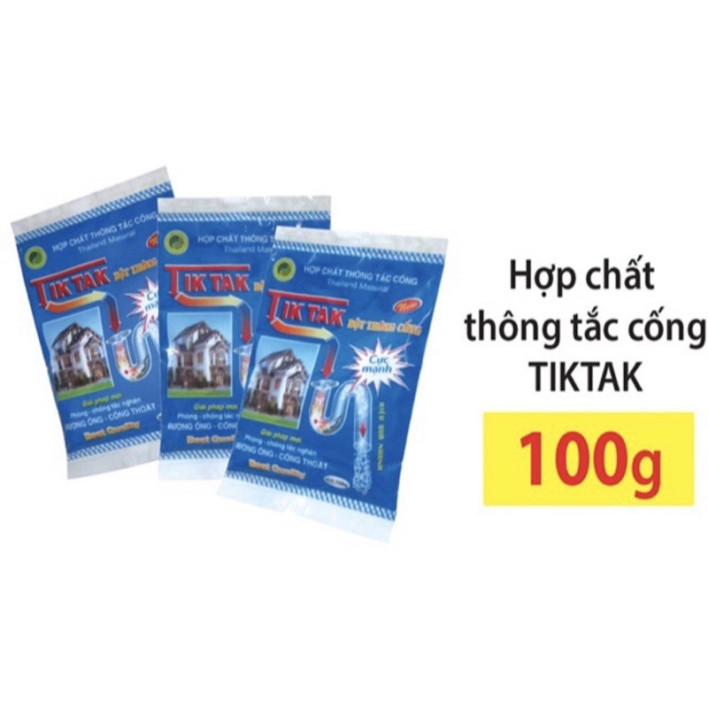 Bột thông tắc cống cực mạnh Tik Tak gói 100g, thông bồn cầu, bồn rửa bát, cống thoát nước…