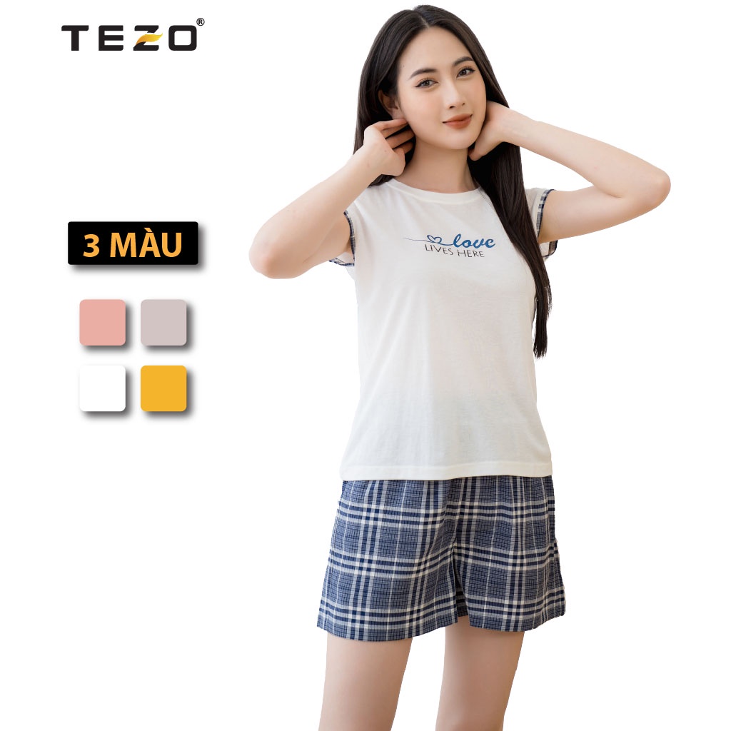 Bộ đồ nữ đùi tách lẻ sát nách in hoạ tiết Tezo mặc ở nhà năng động thoải mái 2202AOBK02