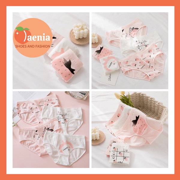 Quần Lót Nữ Cotton Nâng Mông Co Dãn 4 Chiều Hoạ Tiết Dâu Tây Dễ Thương JAENIA