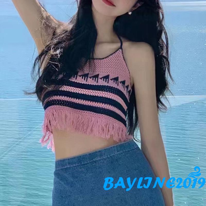 Áo Lửng Cổ Yếm Họa Tiết Sọc Ngang Thời Trang Quyến Rũ Dành Cho Nữ