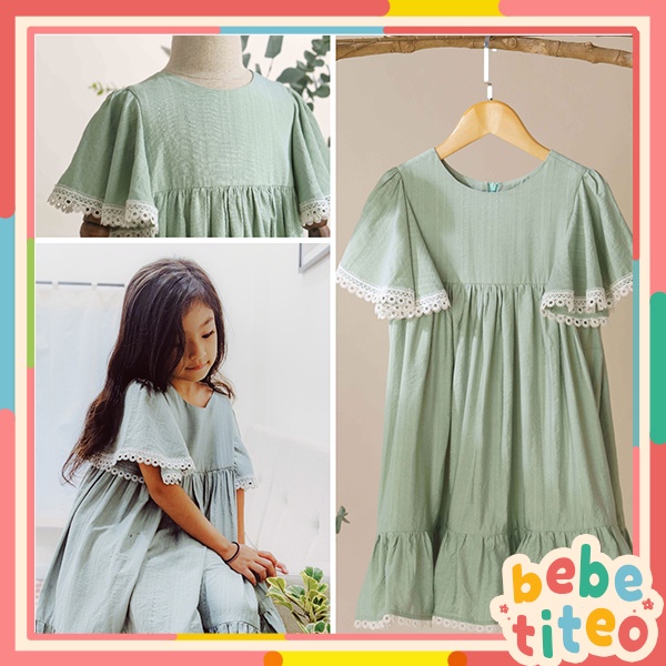 Váy Bé Gái Thiết Kế Ermengarde Màu Xanh Ngọc Tay Áo Viền Ren BEBAE KIDSWEAR