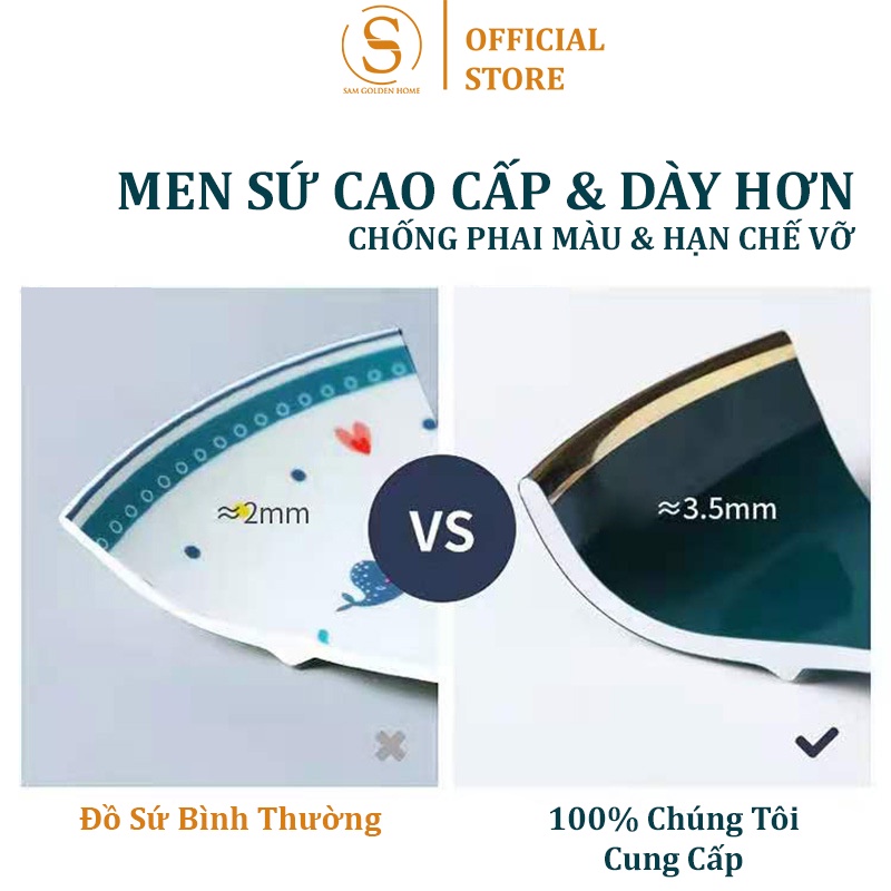 [HỎA TỐC] Bộ Tô Chén Đĩa Sứ Cao Cấp Emerald Viền Vàng Gold Xanh Lục Bảo Xanh Cổ Vịt Sang Trọng Hàng Có Sẵn