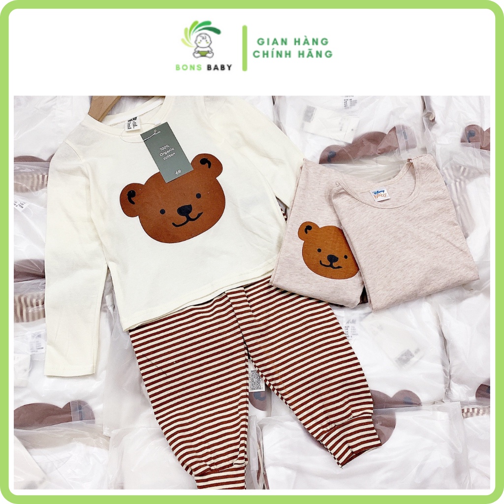 Set 2 bộ quần áo dài tay cho bé hình gấu dễ thương