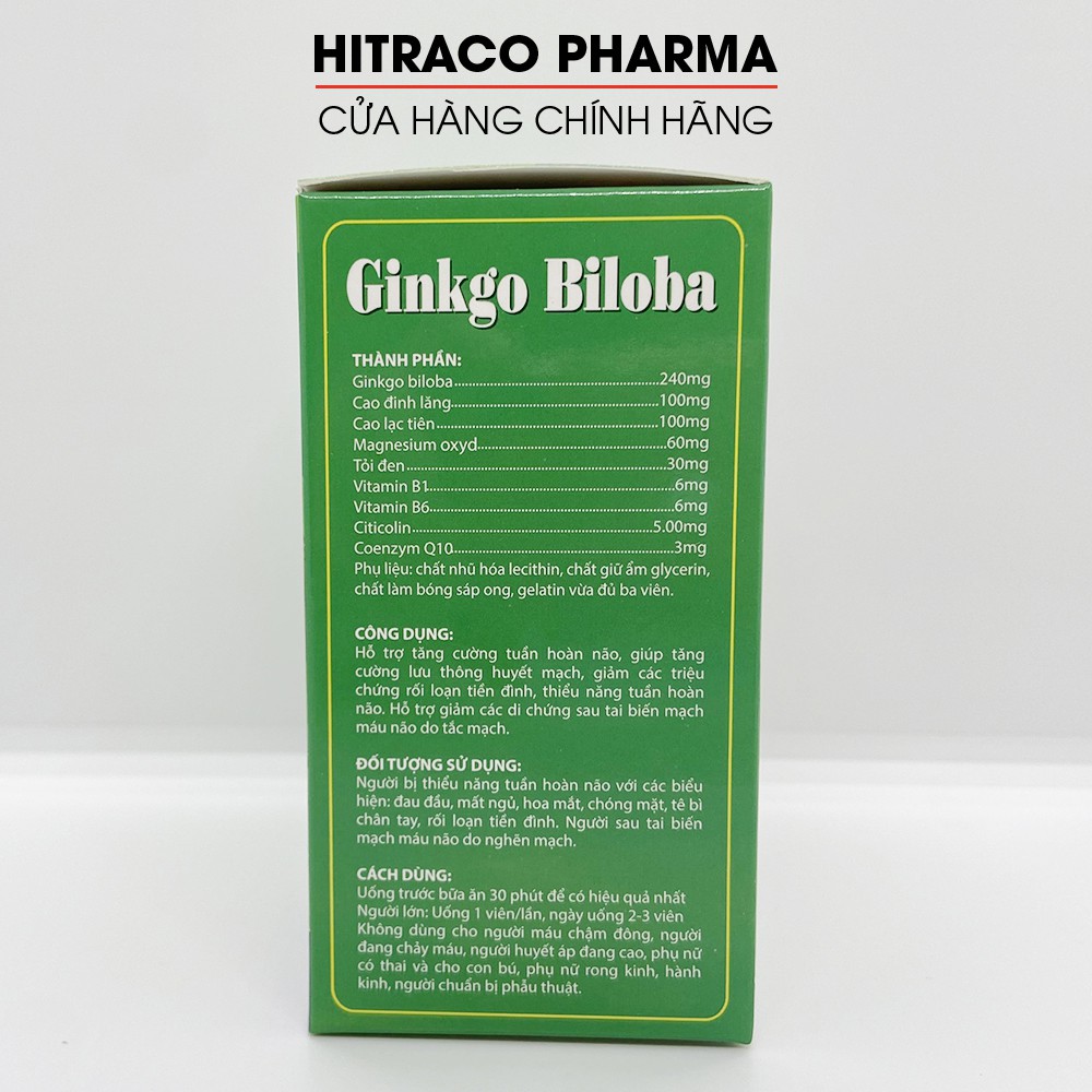 Hoạt huyết dưỡng não Ginkgo Biloba Extract 240mg - Hộp Xanh Não Đỏ 100 viên