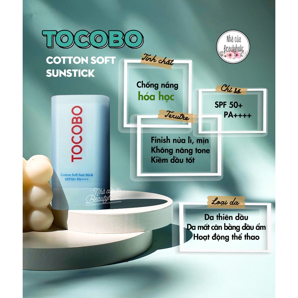 Sáp chống nắng hóa học thuần chay TOCOBO COTTON SOFT SUN STICK SPF50+ PA++++