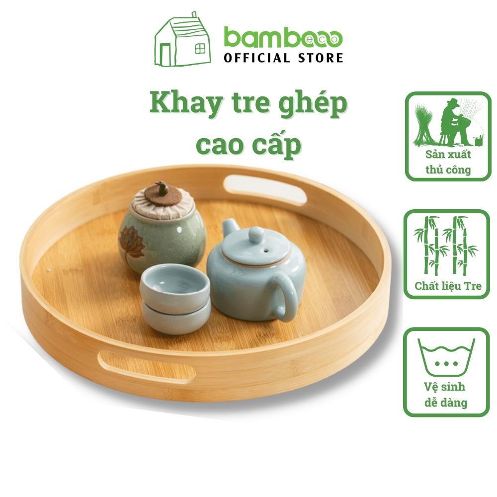 Khay trà gỗ tre cao cấp BAMBOOO ECO cách nhiệt bo viền tinh tế phù hợp trong nhà hàng, khách sạn, phòng khách, ngủ