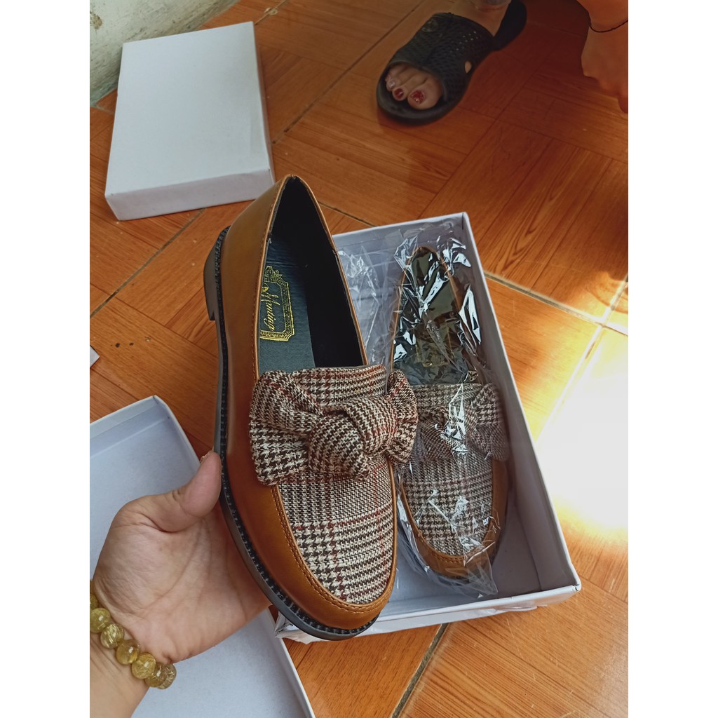 💥 Giày mọi nữ phối nơ vải kẻ caro sang chảnh | BigBuy360 - bigbuy360.vn