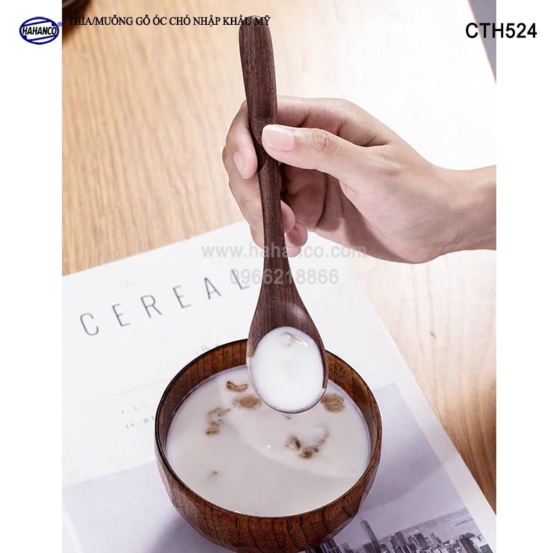 Muỗng/Thìa súp gỗ Óc Chó (17cm) decor, xúc gia vị, ăn uống siêu sạch - CTH524