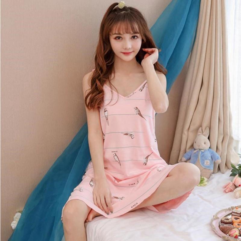 Đầm ngủ nữ in hình hoạt hình kiểu Hàn Quốc + mặt nạ che mắt