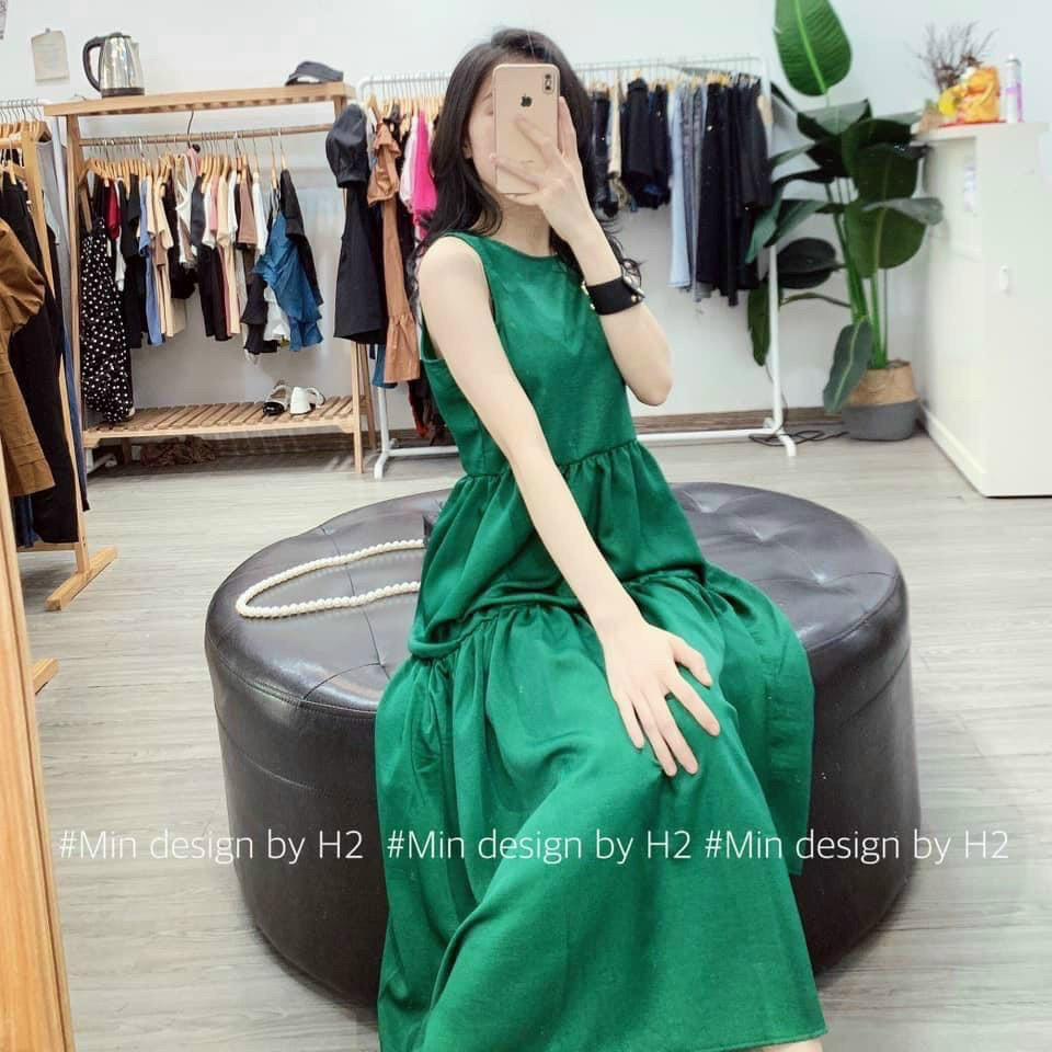 Đầm suông nữ babydoll 3 tầng khoét nách shynstores vải đũi dáng dài miên man