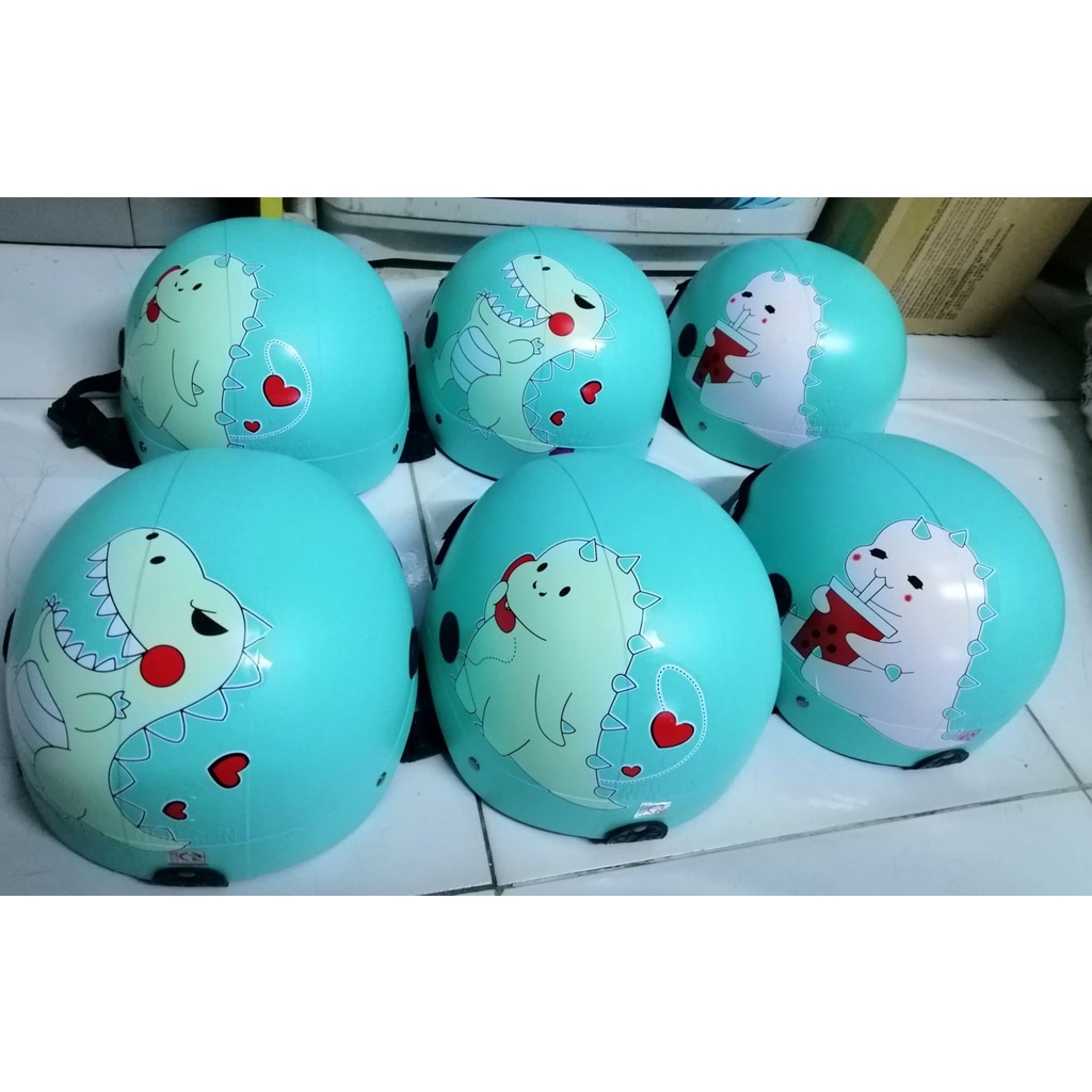 Nón/Mũ bảo hiểm sơn 2 lỗ thông hơi in hình khủng long con kute