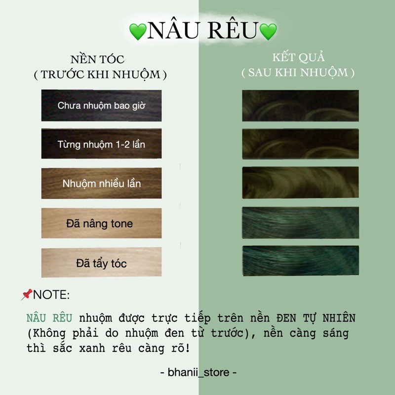 Thuốc nhuộm tóc Nâu Rêu KHÔNG TẨY bhanii store