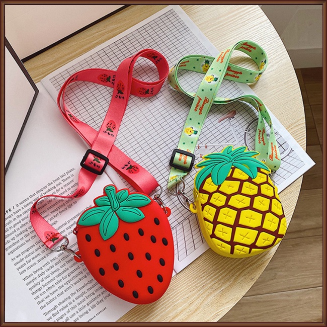 Túi Đeo Chéo Bằng Silicon Họa Tiết Trái Cây Hoạt Hình Dễ Thương Cho Bé