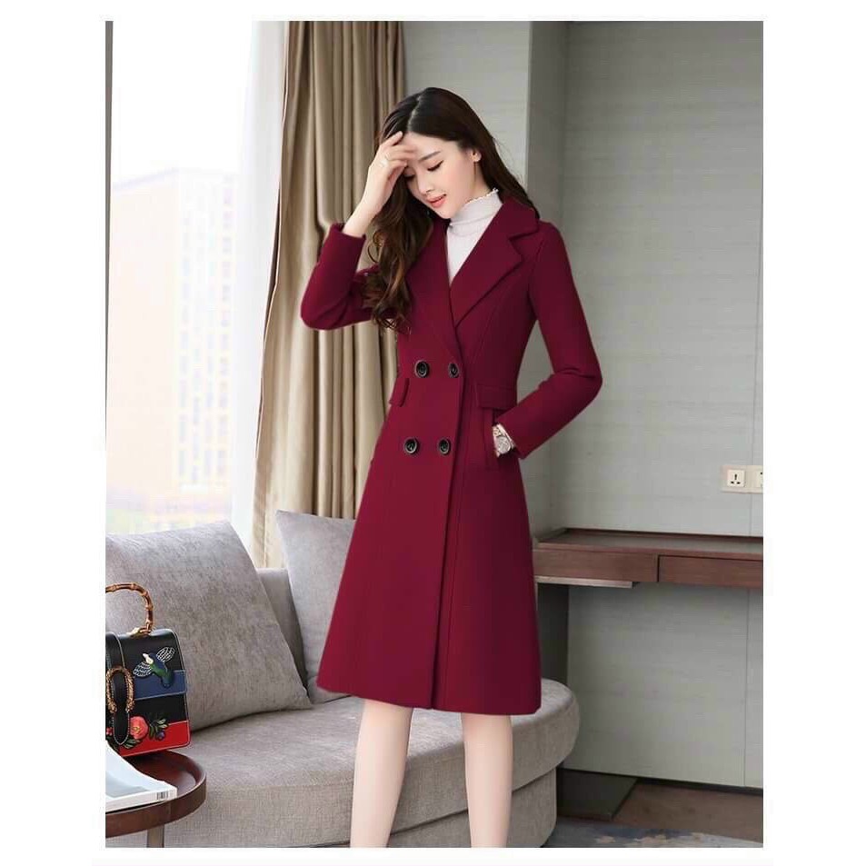 Áo Khoác Dạ Thu Đông Phôm Dài Cổ V Cao Cấp BY4470