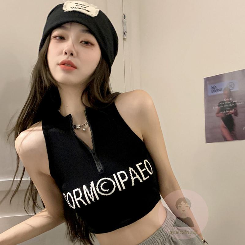 Áo Tank Top Không Tay Hở Vai Có Khóa Kéo Thời Trang Mùa Hè Cho Nữ