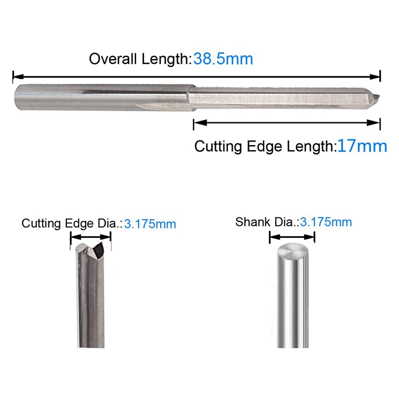 Bộ 10 Cái Trục Đường Kính 3.175mm 3.175mm Mũi Khoan Cắt 2 Rãnh Thẳng Bằng Thép Vonfram 22mm Chuyên Dụng