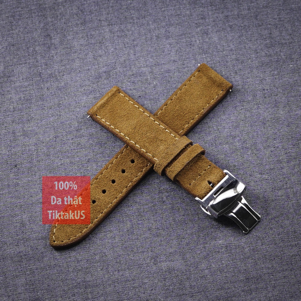 Dây đồng hồ da bò cao cấp vintage khóa bướm chống gẫy dây, da lộn, nhiều màu, đủ size 18mm - 19mm - 20mm - 21mm - 22mm