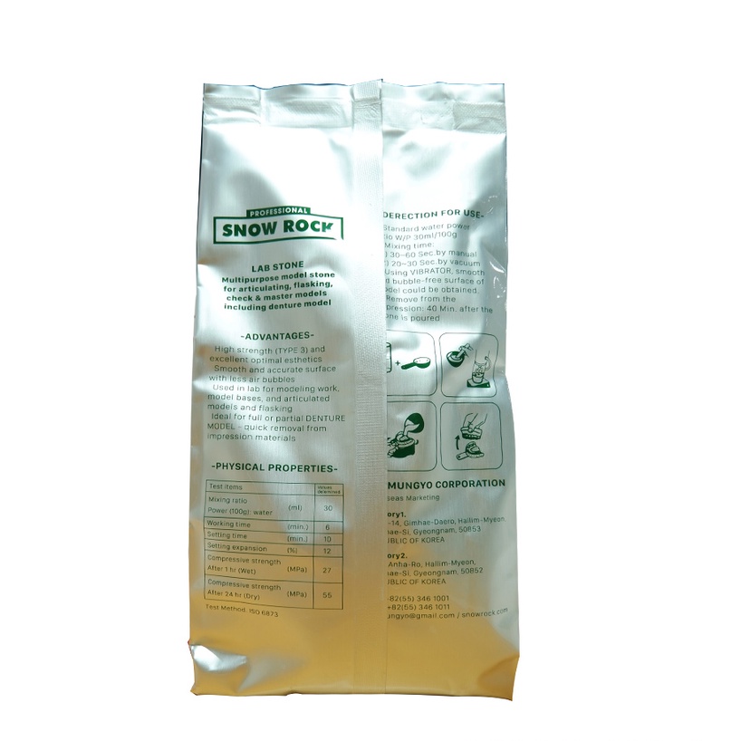 Thạch cao đổ mẫu Snow Rock -Hàn Quốc - 1kg/gói - Đổ mẫu răng, tượng thạch cao màu vàng