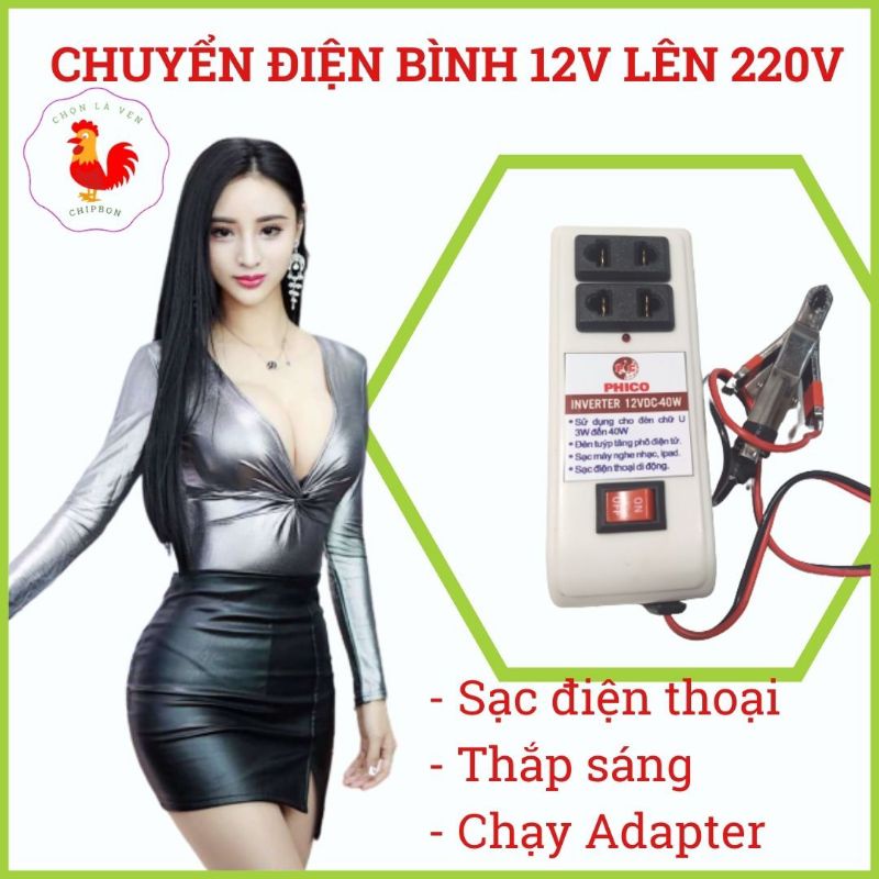 Bộ Inverter kích điện 12V lên 220V -50Hz công suất 40W chạy cục phát wifi, đèn, sạc điện thoại