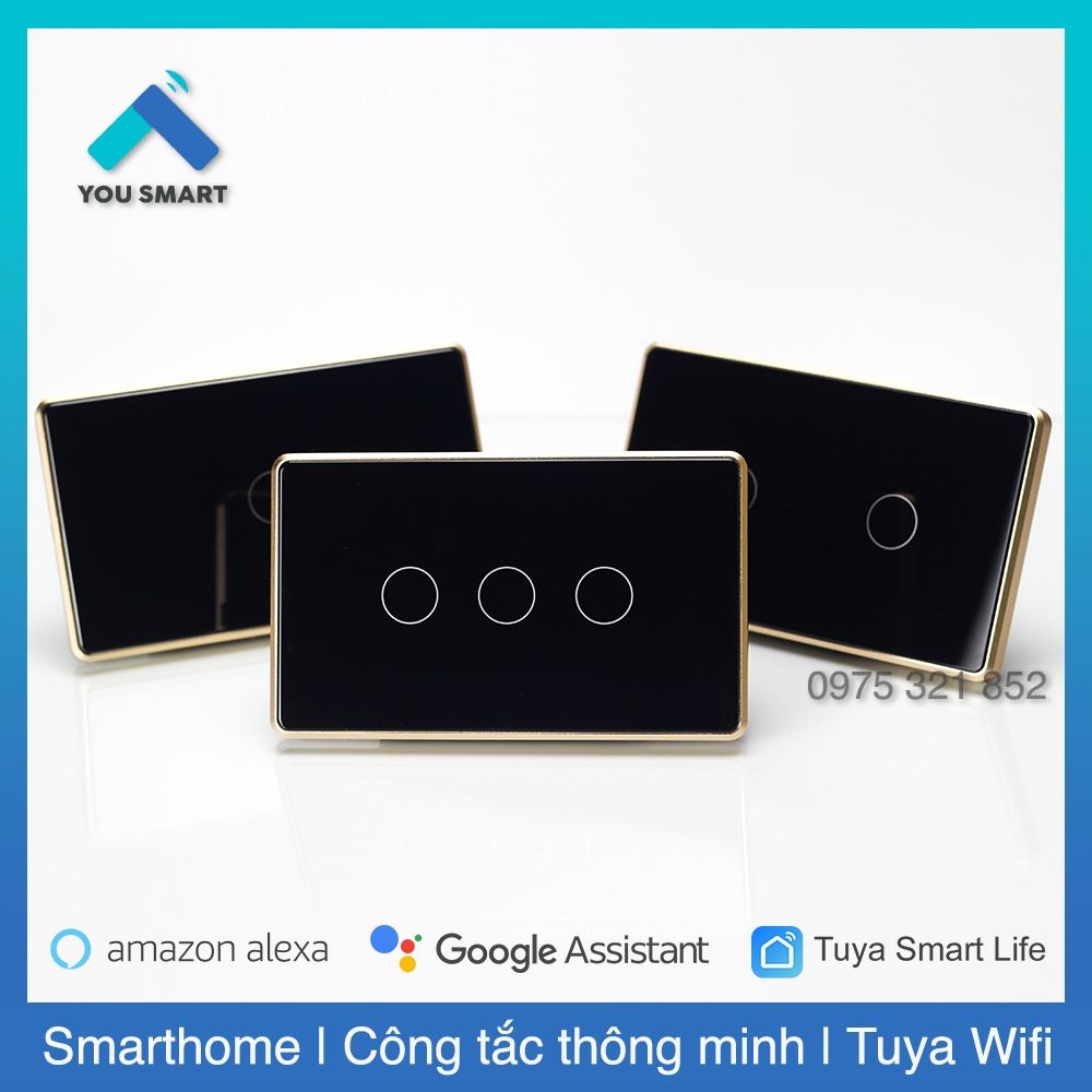 [NÚT LÕM] Công tắc thông minh ZIGBEE Viền Vàng Nút Lõm Cao Cấp - Tuya SmartLife 1-2-3-4 Nút Cảm Ứng