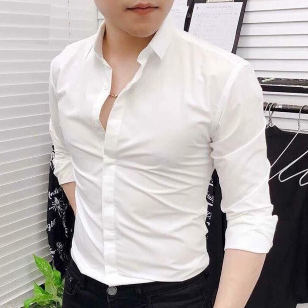 Áo sơ mi nam đen trắng dài tay công sở cao cấp Hamino chất vải lụa co giãn nhẹ slimfit ôm dáng thời trang Hàn Quốc A1