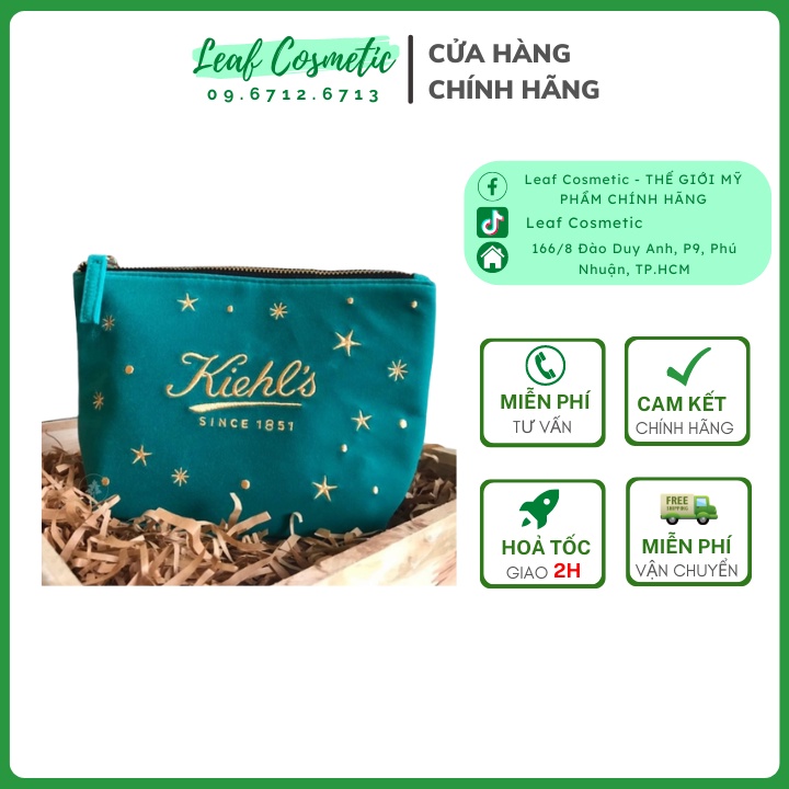 Túi mỹ phẩm Kiehl's xanh ngọc, Túi du lịch Kiehls, Túi trang điểm Kiehl's bag