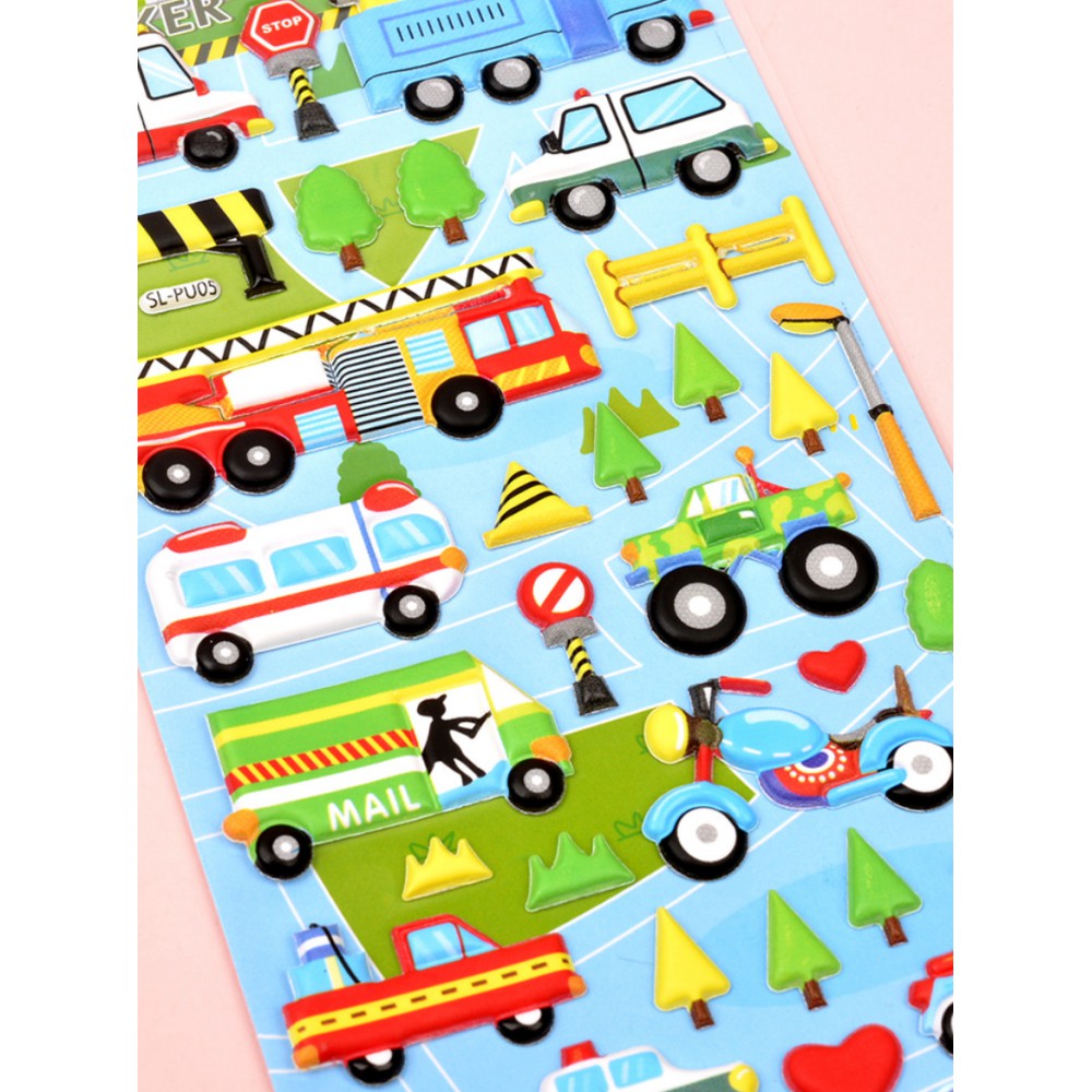 Sticker 3D chống thấm xe ô tô dán cho bé đồ chơi dán giải trí học thêm về phương tiện giao thông - xe cần cẩu- xe lu