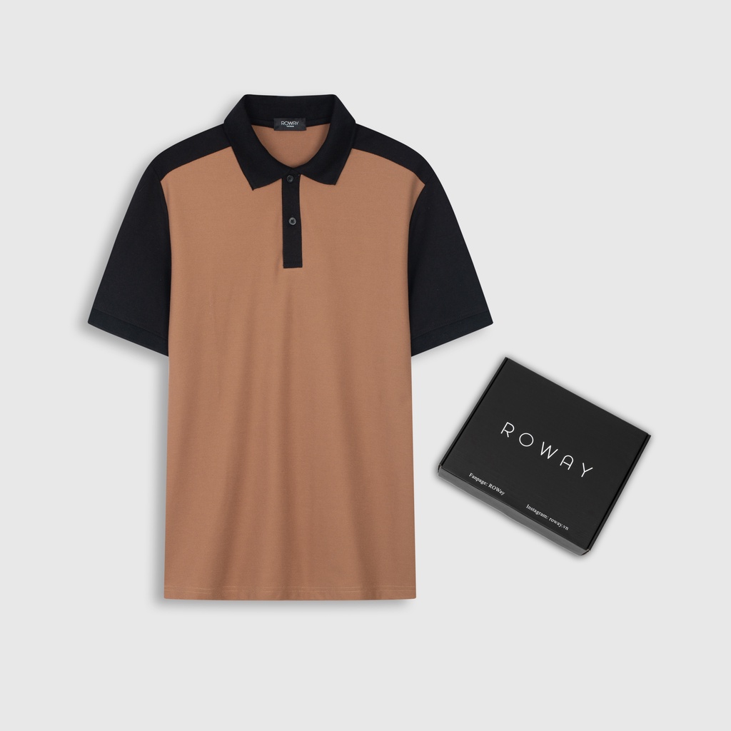 Áo Polo nam ROWAY cotton thoáng mát, thấm hút, không nhăn form regular, polo phối tay nâu