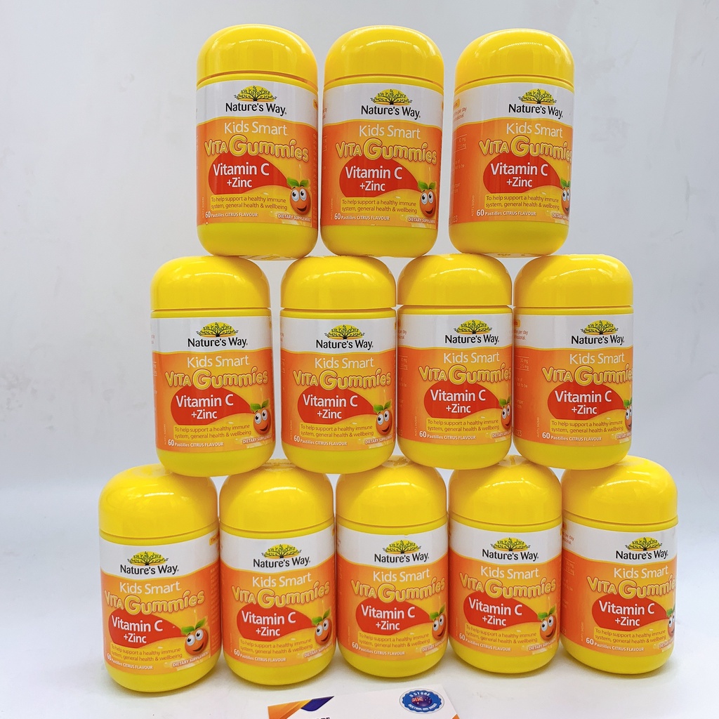 (SALE XẢ KHO) Bổ sung vitamin C cho bé Nature's way Vitamin C+ZinC 60v nhai