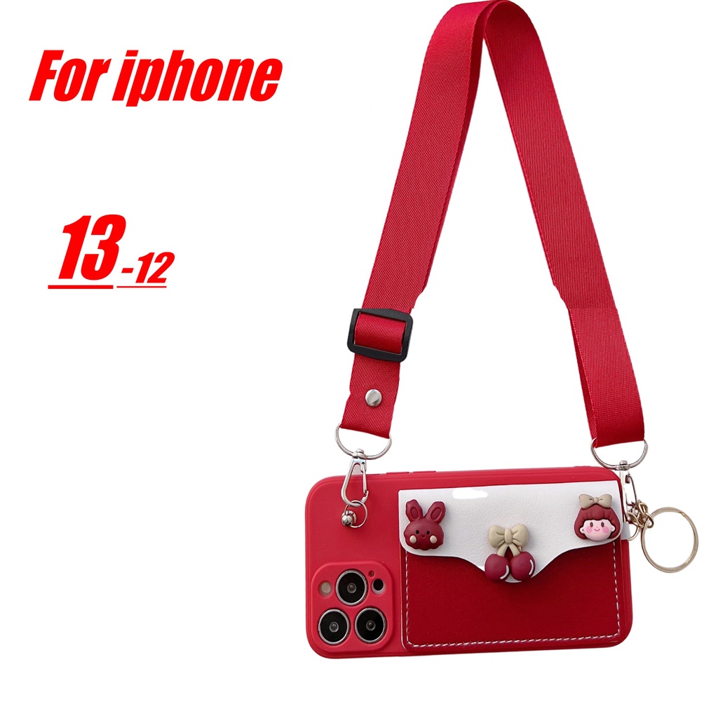 Ốp Điện Thoại Dạng Ví Hoạt Hình Có Dây Đeo Cho iphone 12 13 mini pro max