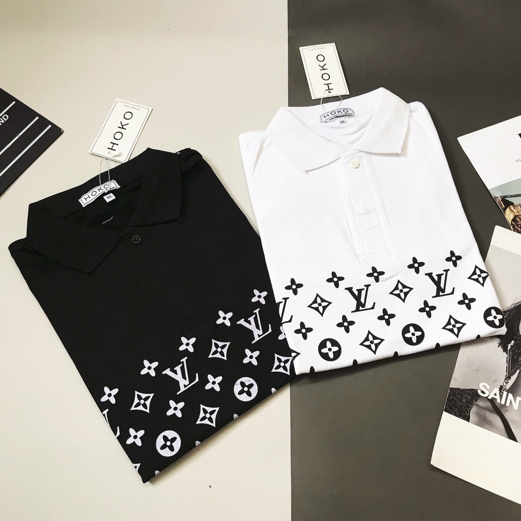 Áo thun nam ngắn tay cổ polo in chữ L.V sang trọng vải cotton mặc mát mềm mịn co giãn form regular VBSHO0028