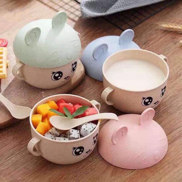 Bát ăn đám hình thỏ và thìa lúa mạch