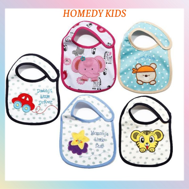 Yếm Ăn Dặm Chống Thấm Thêu Hình Thú Yếm Dán Vải Cater 3 Lớp Cho Bé Homedy Kids