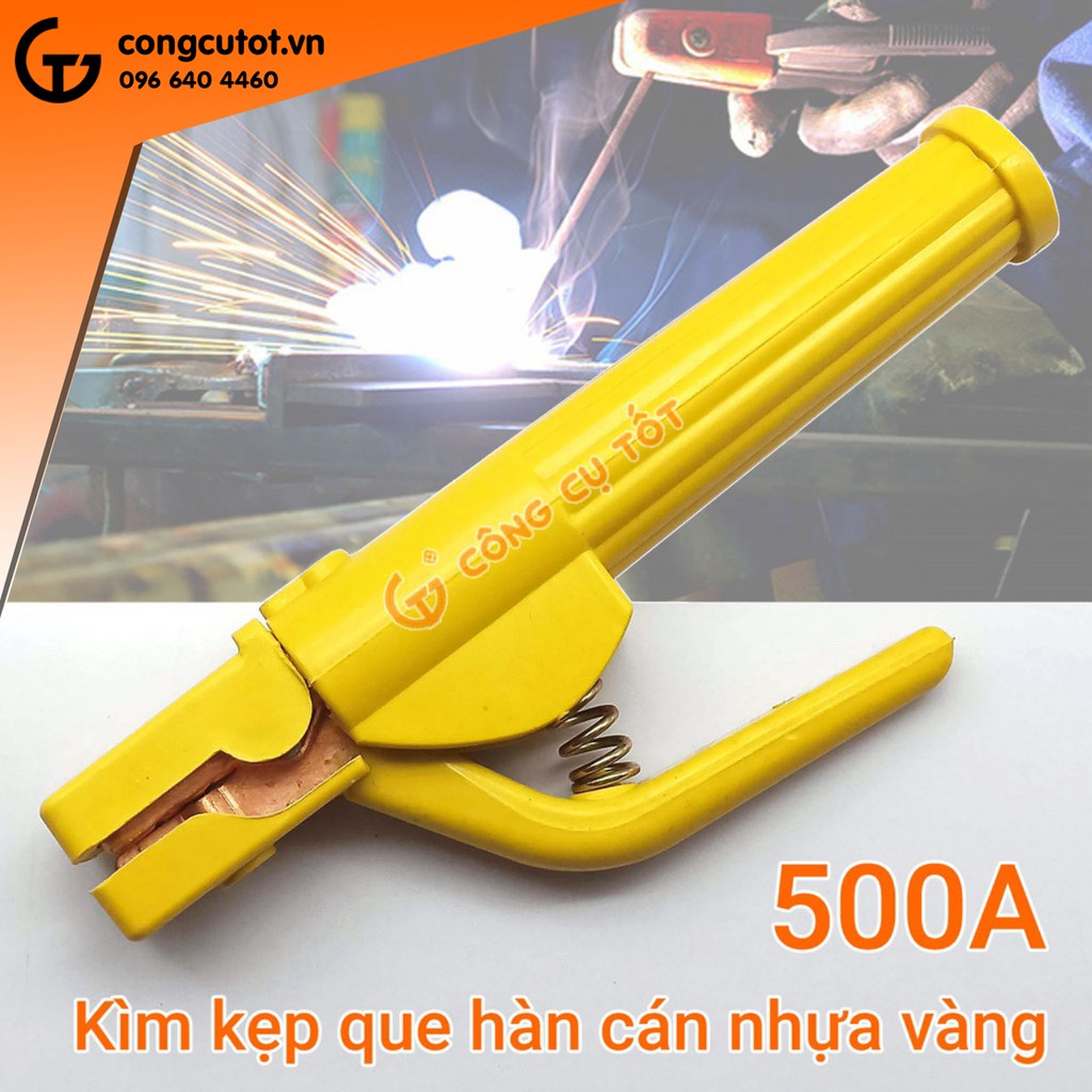Kìm kẹp que hàn điện má đồng đỏ nguyên chất 500 Ampe cán nhựa vàng