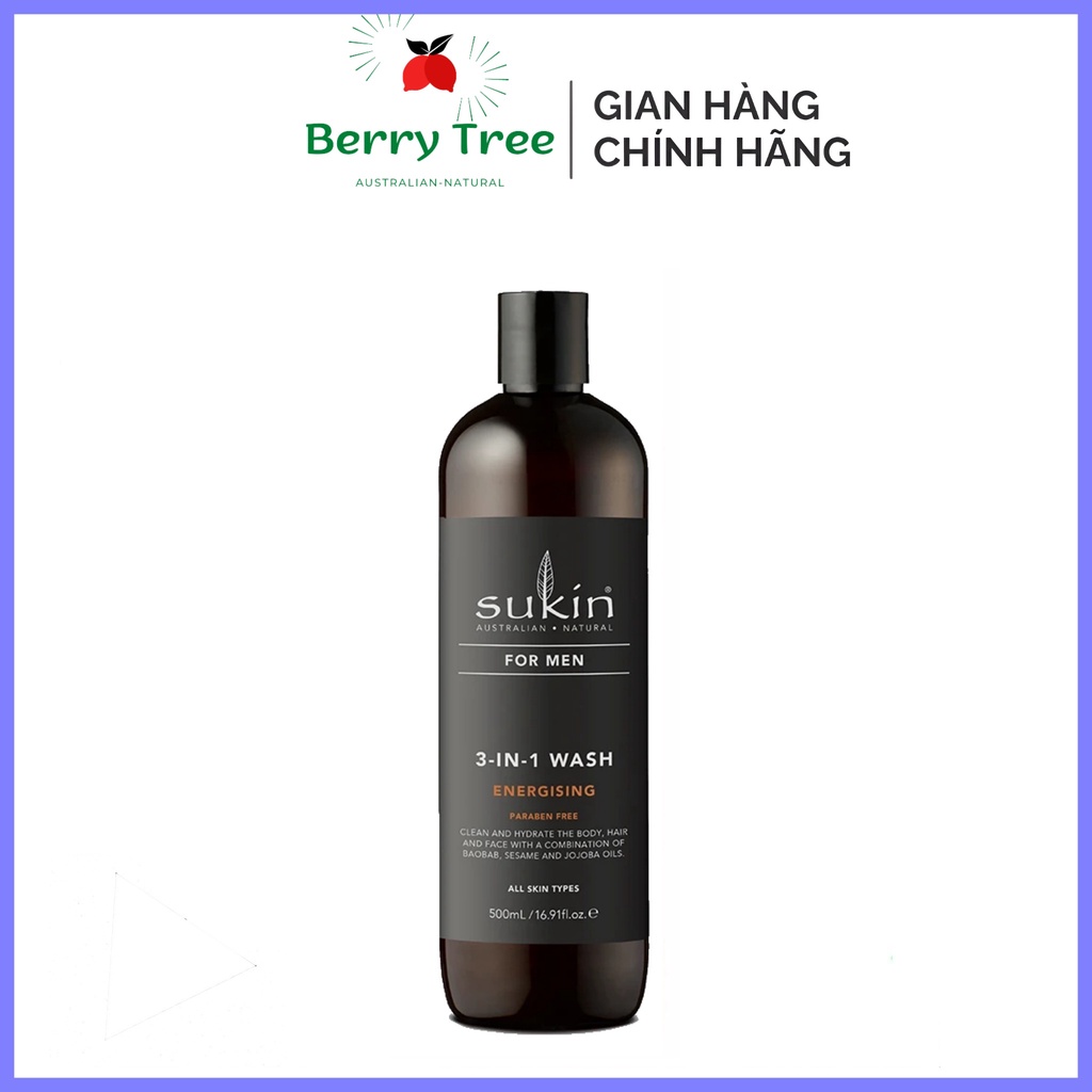 Sản phẩm Làm Sạch 3 in 1 Sukin Phục Hồi Năng Lượng Dành Cho Nam Sukin For Men Wash Energising 500ml (BR)