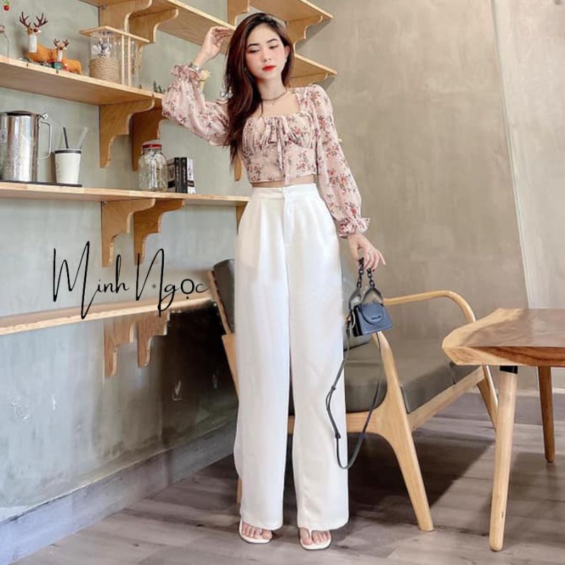 Quần đũi trắng ống rộng dài 100cm kiểu quần culottes ống suông có túi khóa thật lưng thun bigsize Vải mặc đi biển ở nhà