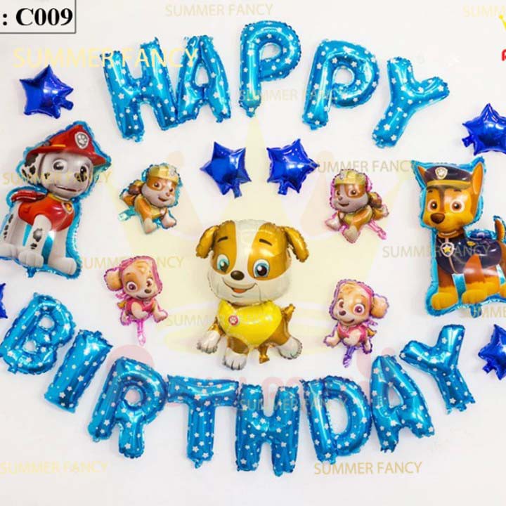 Set bóng tuổi Cún xanh, chó con năm Tuất phụ kiện sinh nhật Happy Birthday party decorations bé trai C009 - Dogs year