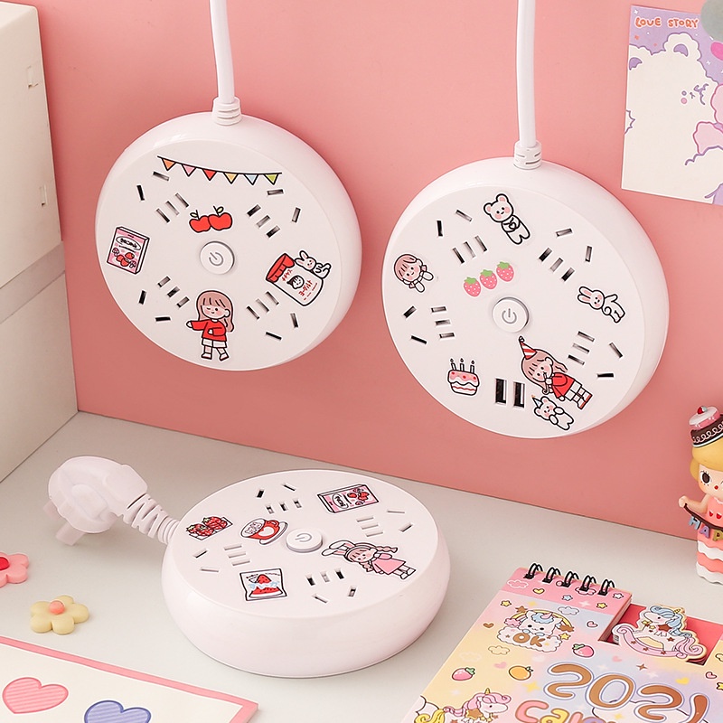 [HOT] Ổ Cắm Điện Tròn Kèm Sticker Đa Năng Thông Minh Dây Dài 1.8m - Màu Ngẫu Nhiên