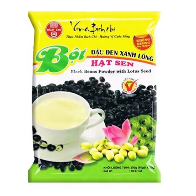 Bột đậu đen xanh lòng hạt sen có đường/ không đường Bích Chi gói 350g