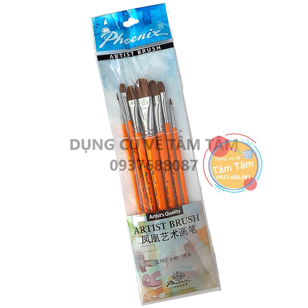 [ TÂM TÂM ]-Bộ cọ vẽ Phoenix 8802S-7 - cọ lông sóc - (Cọ oval và đầu nhọn)-