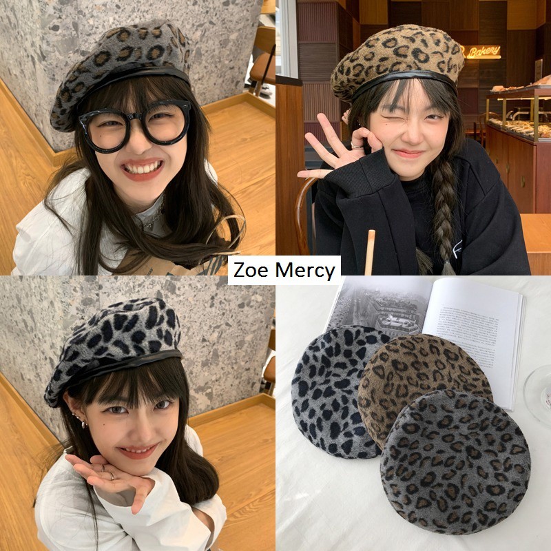 [SẴN]-Nón/Mũ nồi dạ họa tiết da beo phong cách Ulzzang(M04)