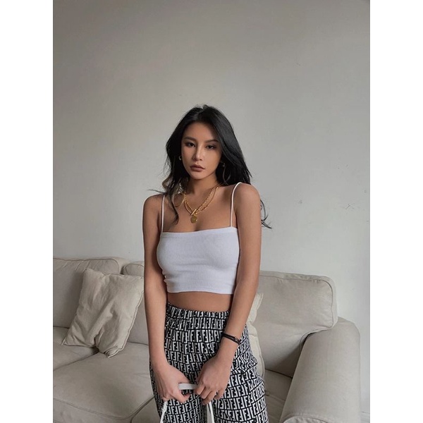Áo Croptop 2 Dây Sợi Bún Dáng Ôm 2 Màu Đen - Trắng Chất Thun Bozip Form Nữ