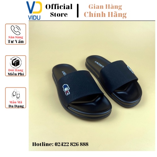 Dép nam thời trang LACOSTE ViDu 21121 màu đen đính kèm logo cắt laser sắc nét sang trọng