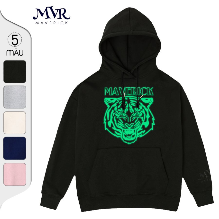 Hoodie Cotton Unisex Nam Nữ Tết 2022 Cọp Dạ Quang Phát Sáng Trong Đêm Nhiều Màu Hồng Đen Kem Xanh Xám