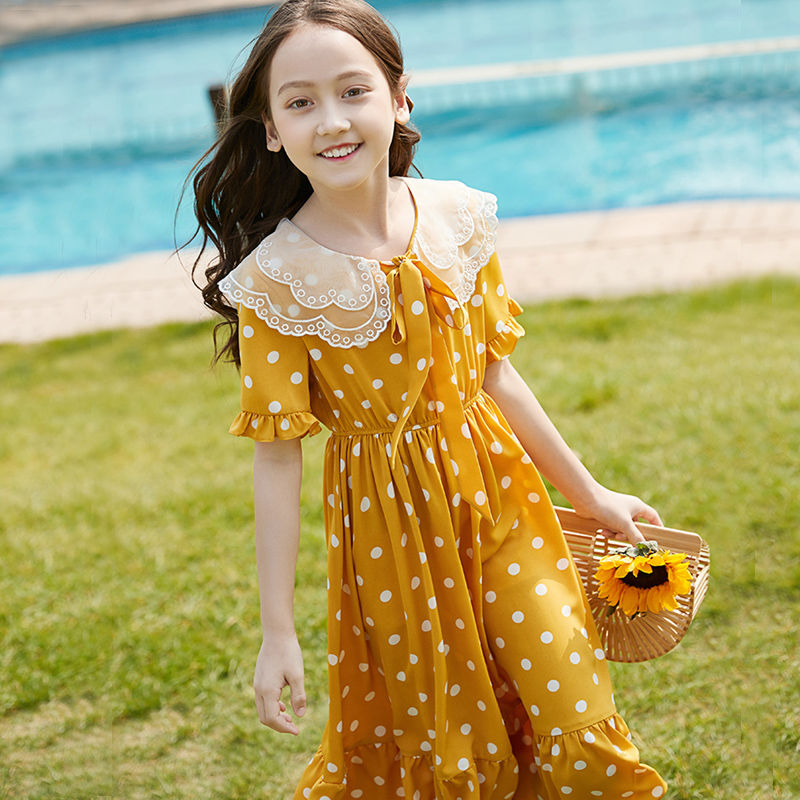 Girls' summer dresses, big children, Korean version, loose 2021 new styles, thin, wild, over-the-knee student long skirts