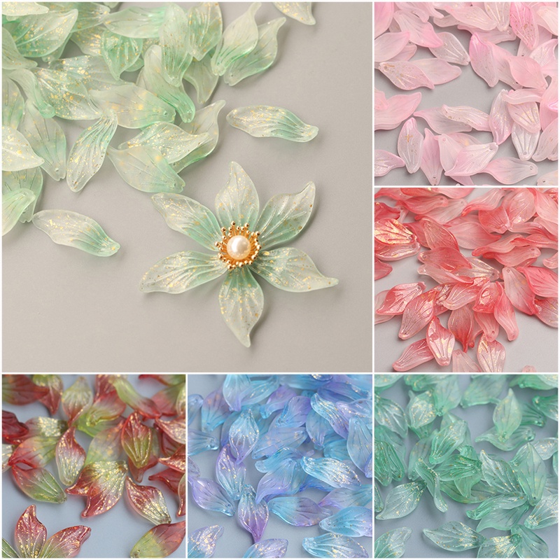 5 cánh hoa thủy tinh hoa lily dài 10*21mm, 14*30 mm nguyên liệu làm trâm làm trang sức cổ trangc cosplay cổ phục