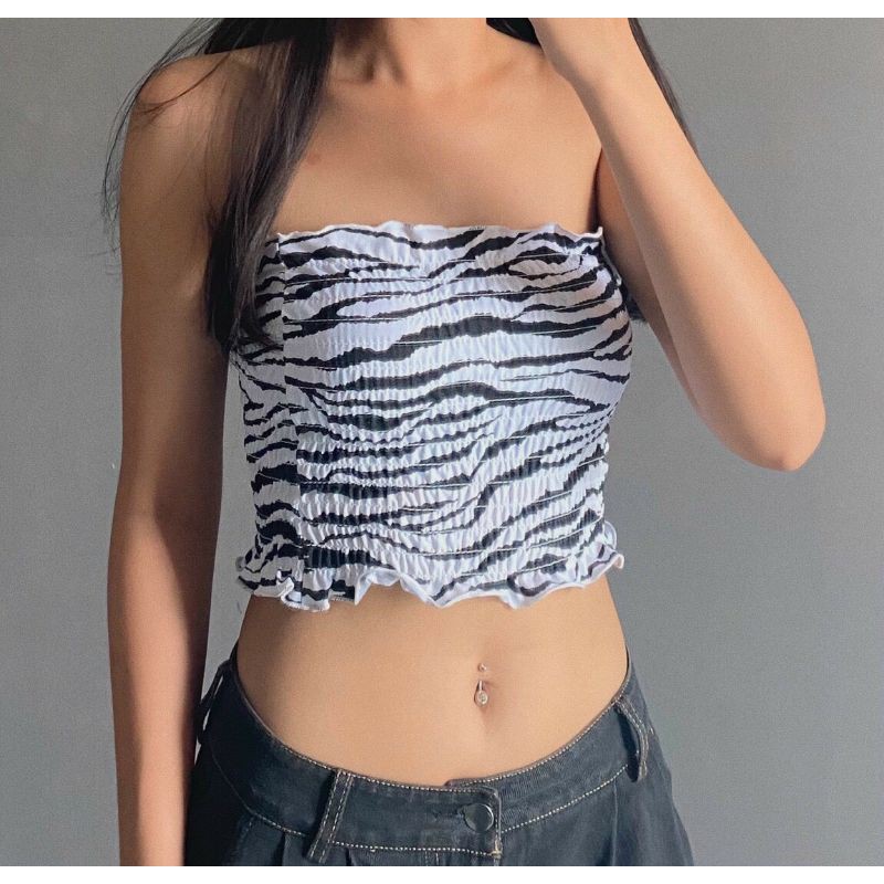 Áo ống croptop họa tiết bò sữa và ngựa vằng