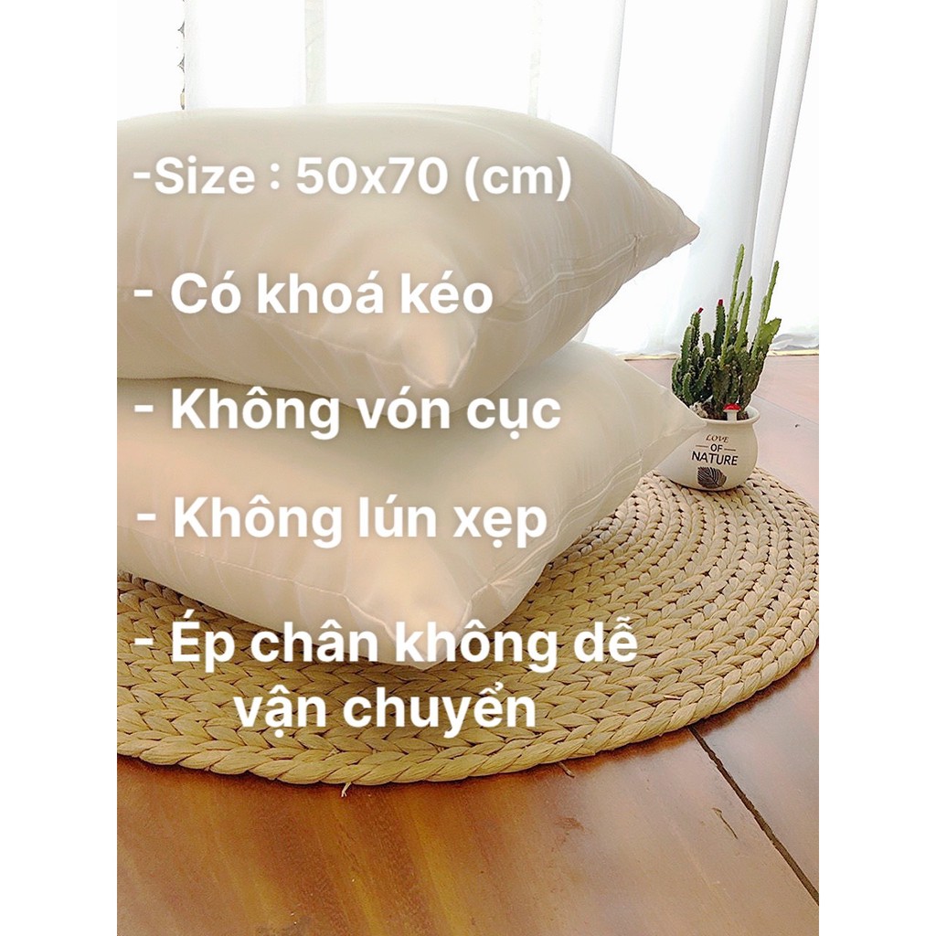 Ruột gối đầu bông trắng tinh khiết (size 50cm x 70cm). Một cặp (2 chiếc) lõi gối nằm bông gòn không vón cục nặng 1,6kg.